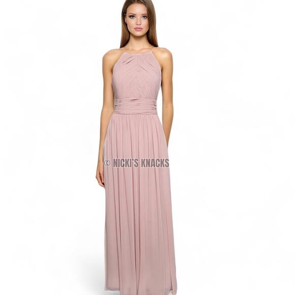 Bill Levkoff Frost Rose Halter Chiffon Bridesmaid Formal Maxi Dress Size 12 - Picture 2 of 12
